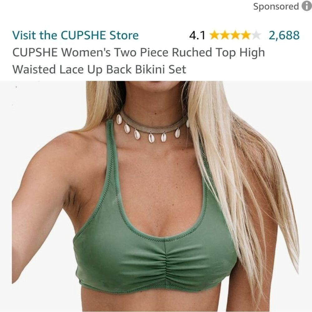 CUPSHE Women's Ruched Top Lace Up Back Bikini New In package medium